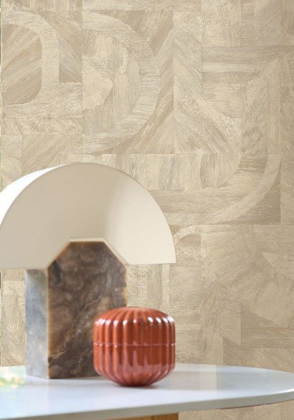 Intarsia wallpaper by Casamance in Beige – Sand, styled room shot