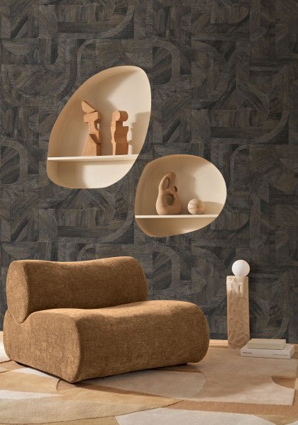 Intarsia wallpaper by Casamance in Black – Ebony, styled room shot