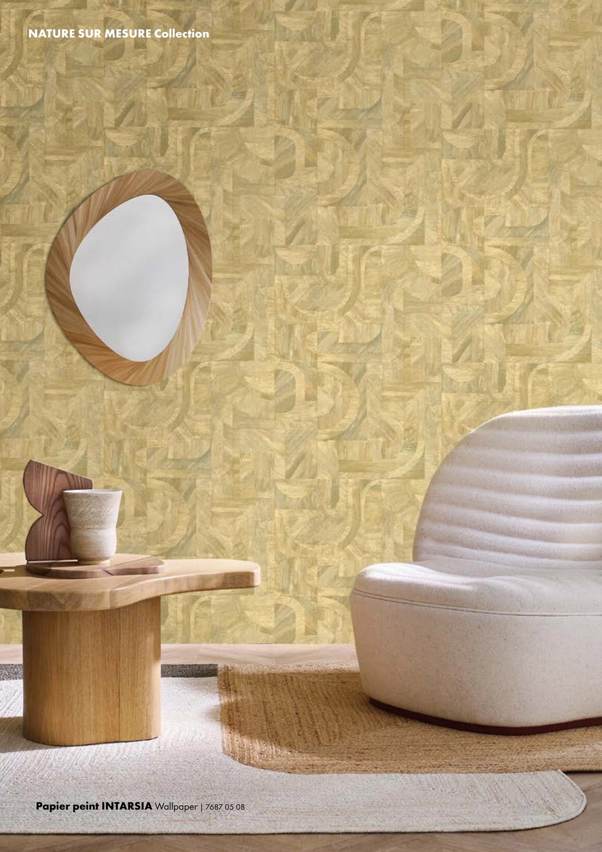Intarsia wallpaper by Casamance in Green – Cactus, styled room shot