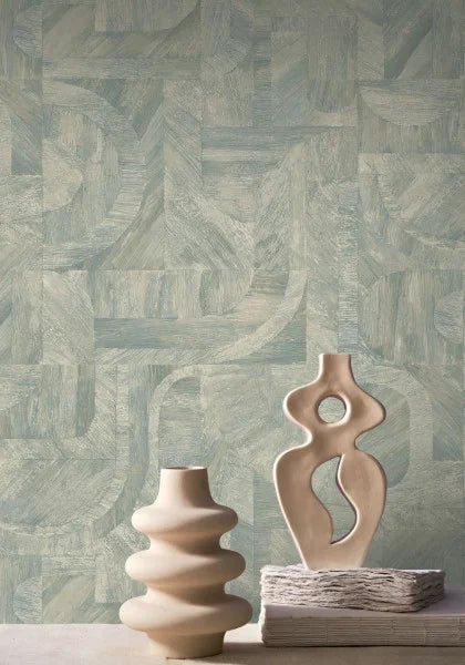 Intarsia wallpaper by Casamance in White – Opaline, styled room shot