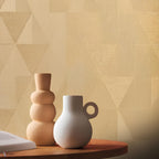 Iquira wallpaper by Casamance in Gold, styled room shot