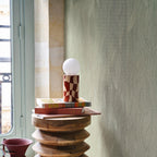 Jassine wallpaper by Casamance in Green – Cypress, styled room shot