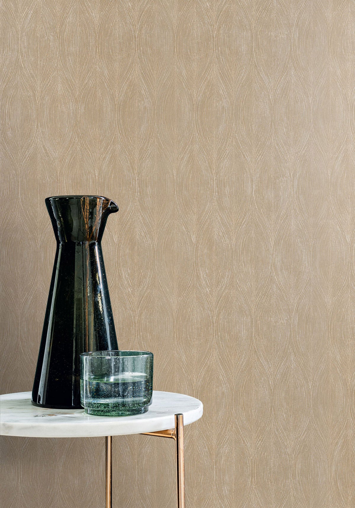 Keramos wallpaper by Casamance in Brown – Chestnut, styled room shot