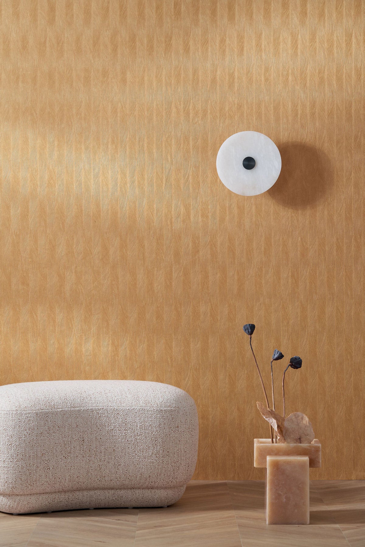Keramos wallpaper by Casamance in Yellow – Golden, styled room shot