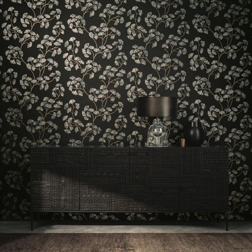 Kiana wallpaper by Romo in Black, styled room shot