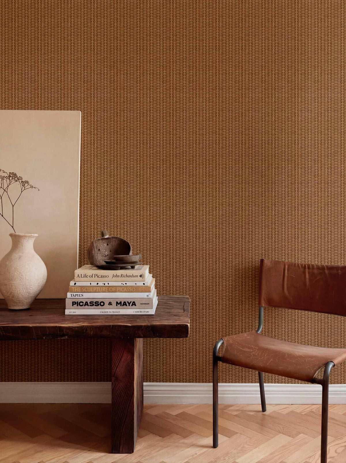 Kuba wallpaper by Coordonné in Brown, styled room