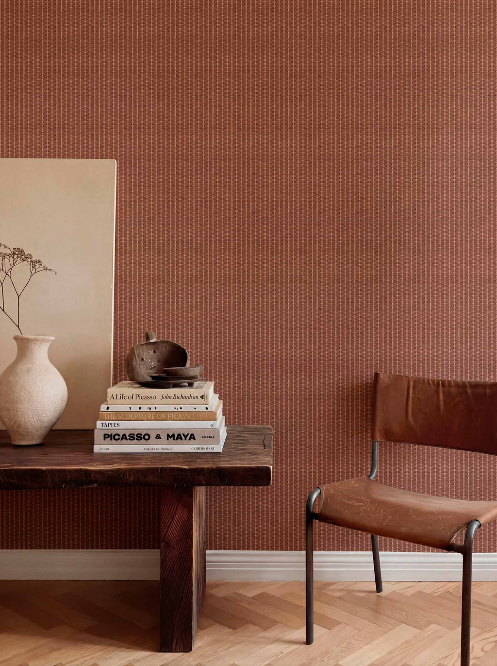 Kuba wallpaper by Coordonné in Red, styled room