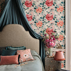 Lavinia wallpaper by Romo in Pink, styled room shot