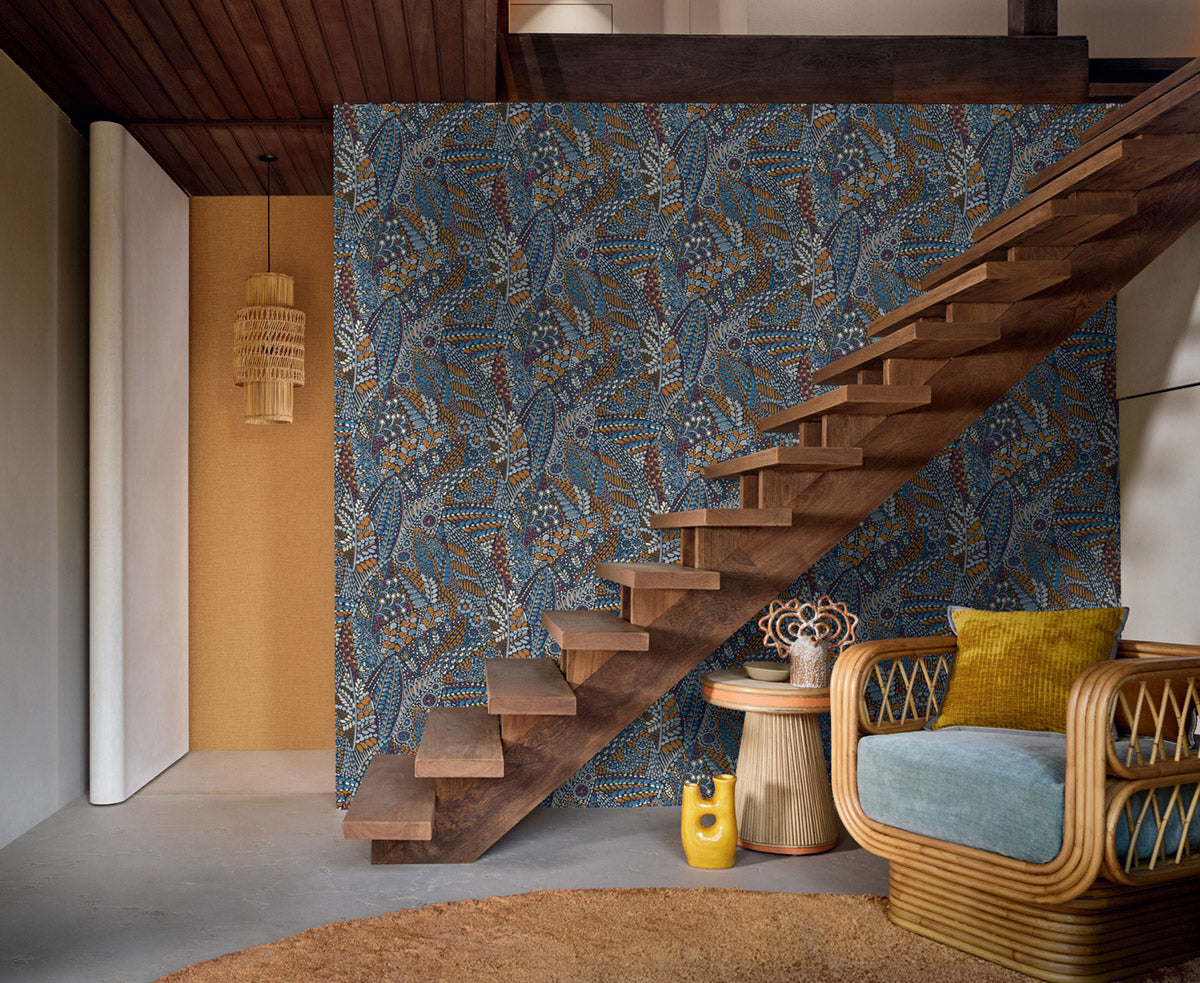 Lienzo wallpaper by Casamance in Yellow – Curry, styled room shot