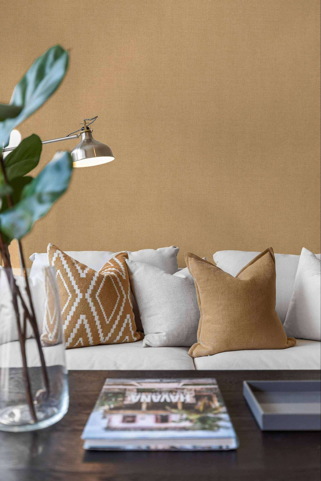 Lin wallpaper by Coordonné in Beige – Ochre, styled room