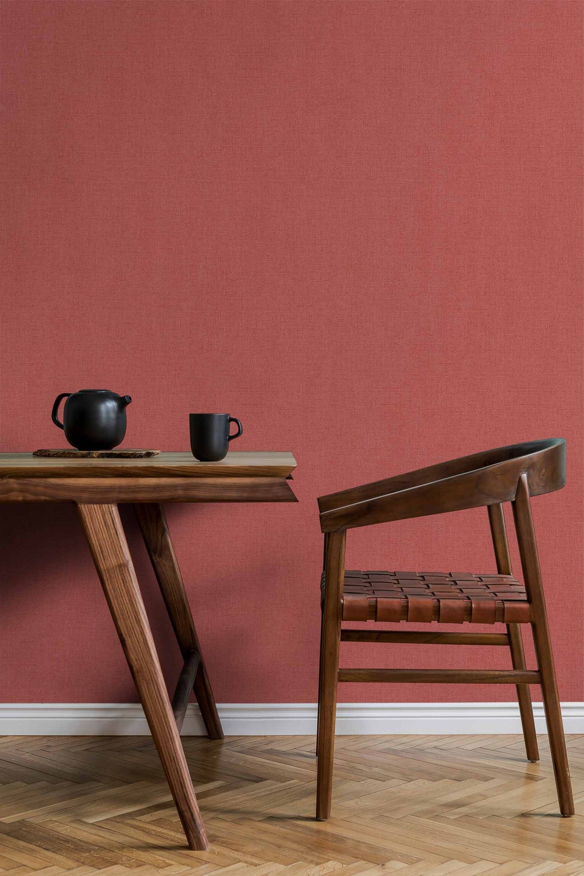 Lin wallpaper by Coordonné in Pink – Coral, styled room