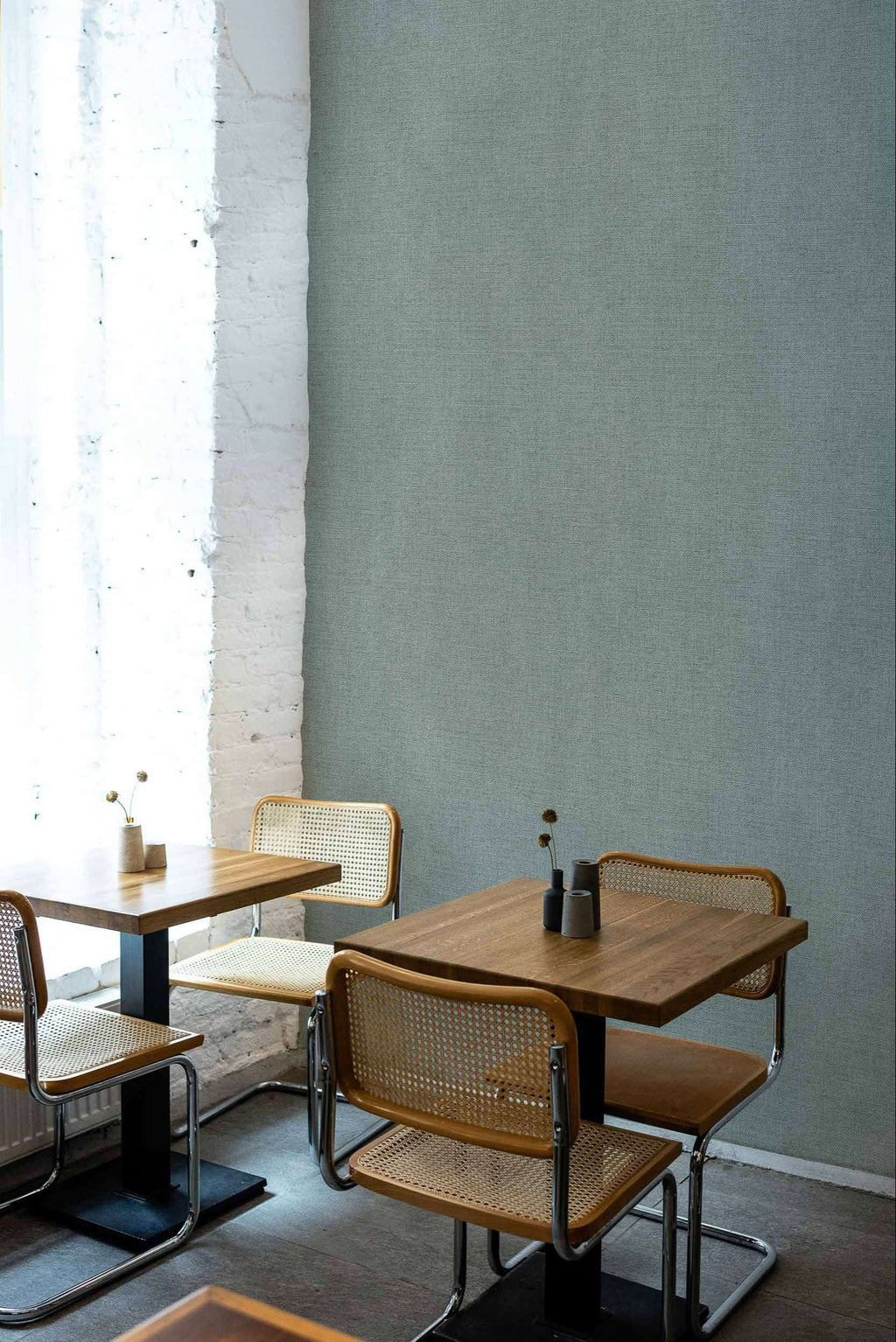 Lin wallpaper by Coordonné in Green – Sage II, styled room