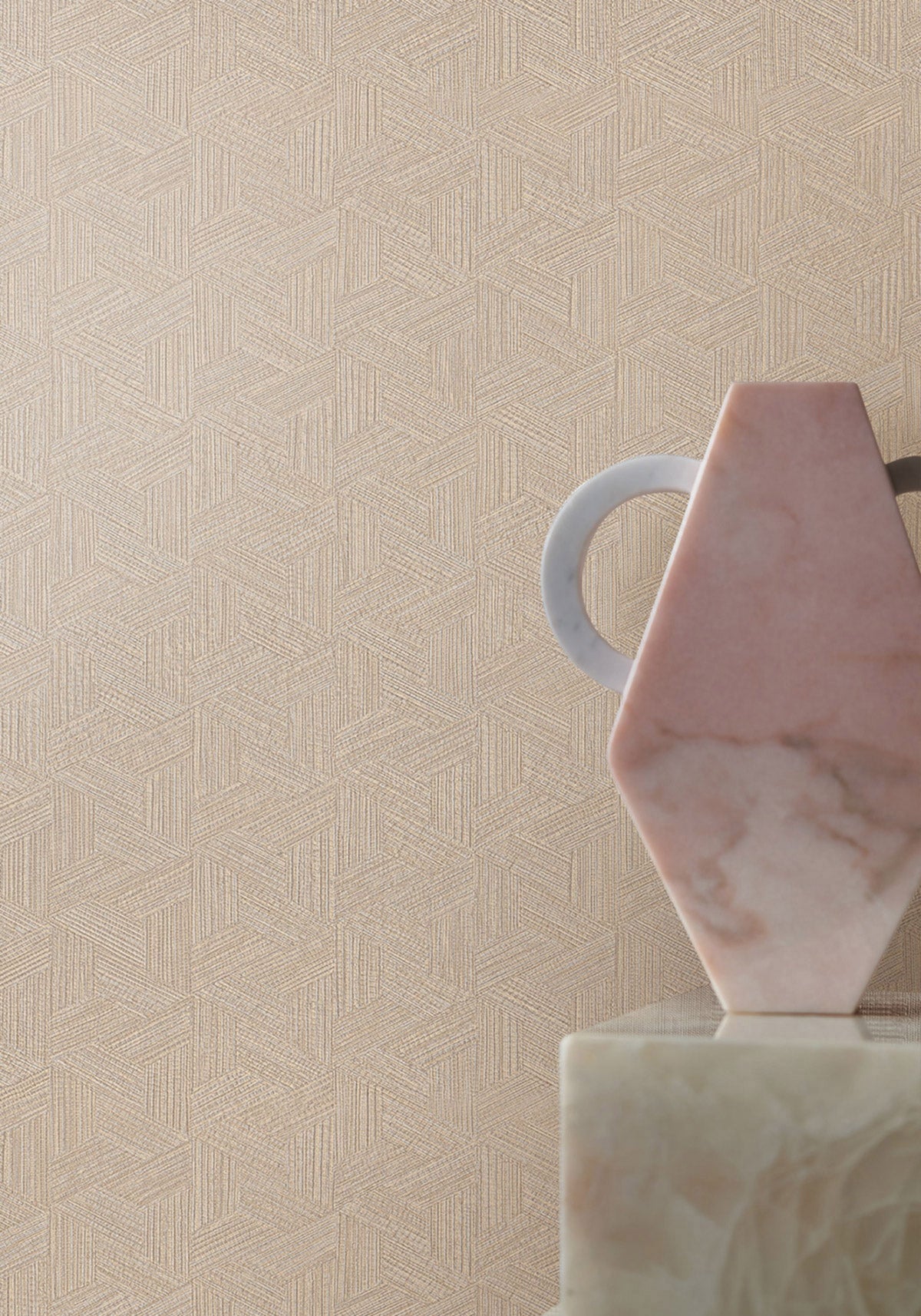 Lindu wallpaper by Casamance in Beige – Travertine, styled room shot