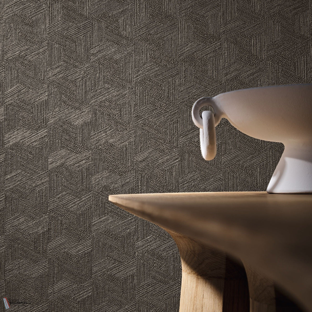 Lindu wallpaper by Casamance in Black, styled room shot