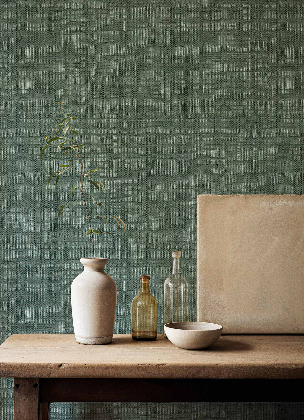 Lino wallpaper by Coordonné in Teal, styled room