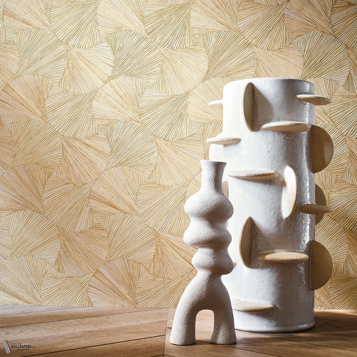 Lombok wallpaper by Casamance in Beige – Greige, styled room shot