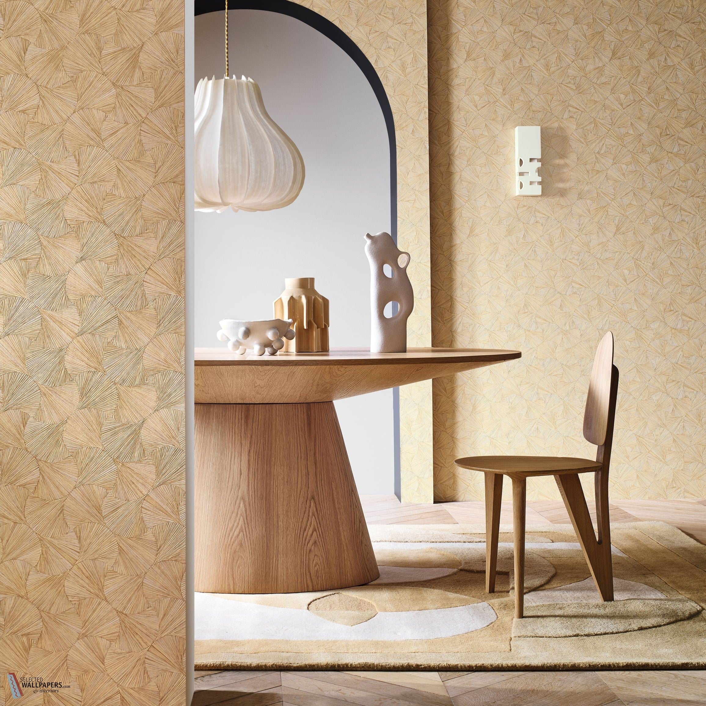 Lombok wallpaper by Casamance in Beige – Travertine, styled room shot