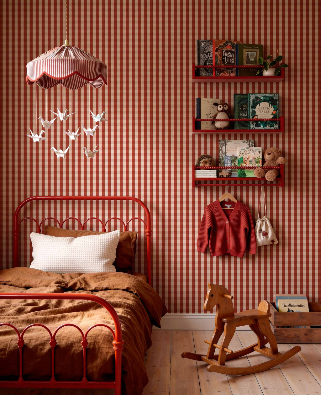 Lunch wallpaper by Coordonné in Red, styled room