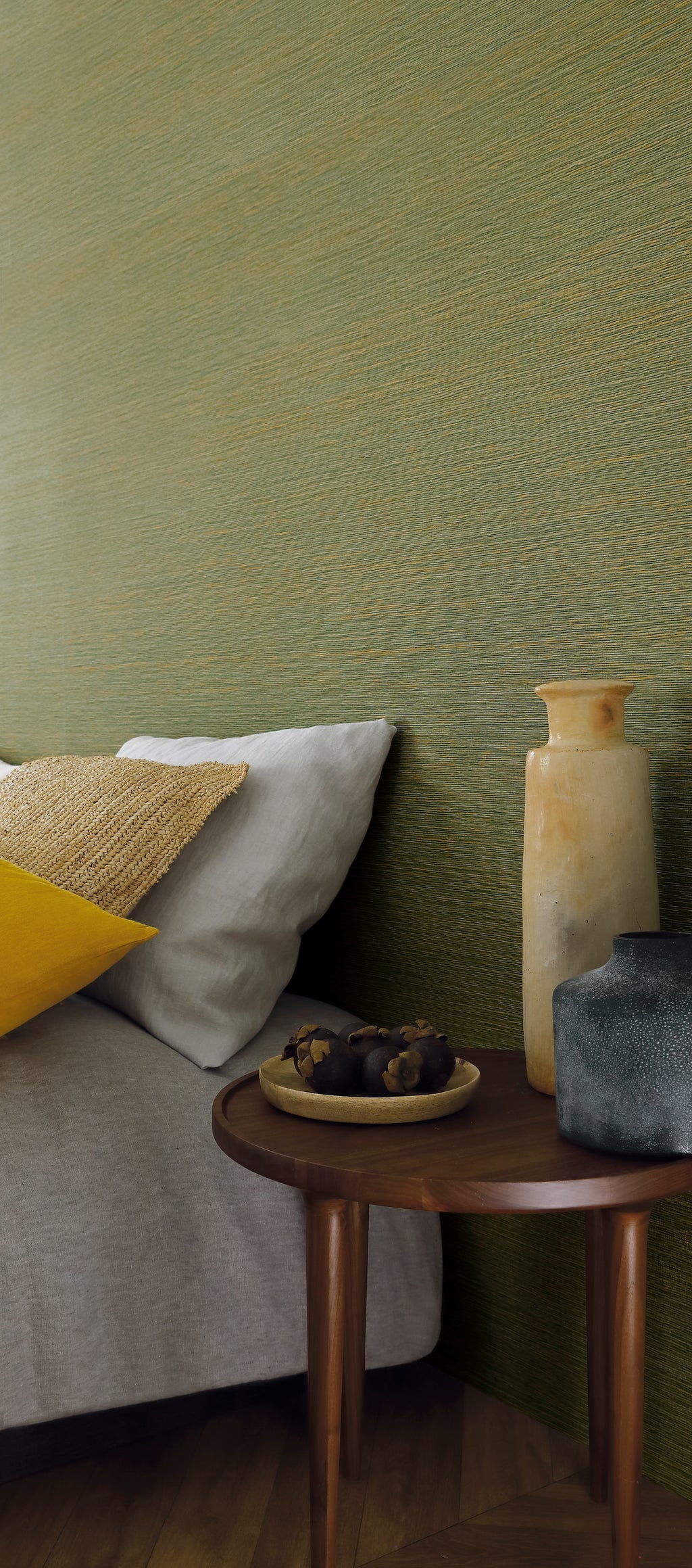 Malacca wallpaper by Casamance in Green – Cactus, styled room shot
