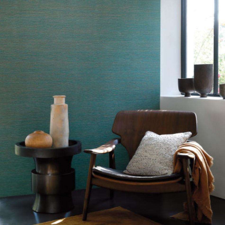 Malacca wallpaper by Casamance in Green – Seafoam, styled room shot