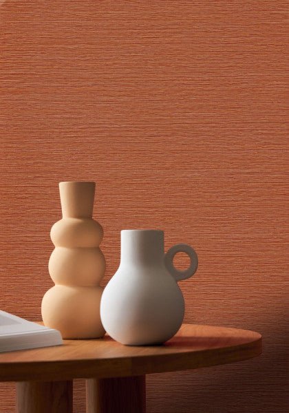 Malacca wallpaper by Casamance in Orange – Tangerine, styled room shot