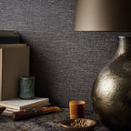 Mendel wallpaper by Romo in Grey – Charcoal, styled room shot