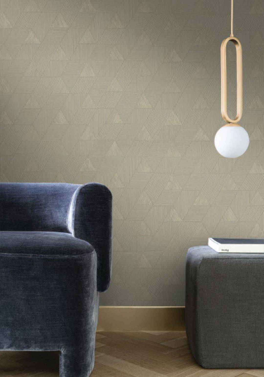 Méroé wallpaper by Casamance in Green – Ash Green & Gold, styled room shot