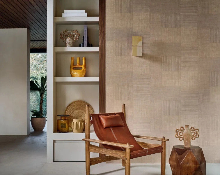 Mestizo wallpaper by Casamance in Brown – Bronze, styled room shot