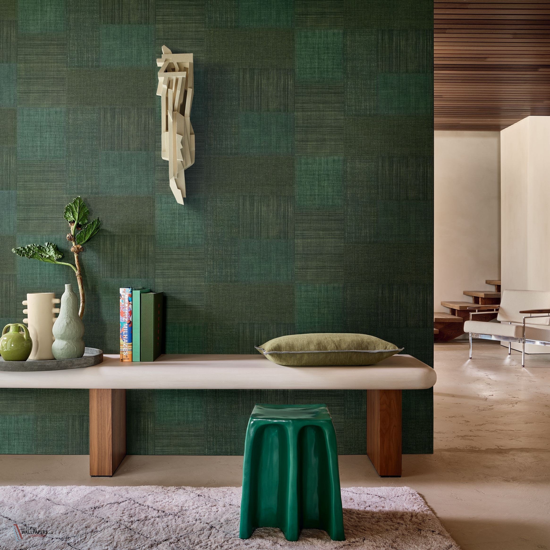 Mestizo wallpaper by Casamance in Green – Forest, styled room shot