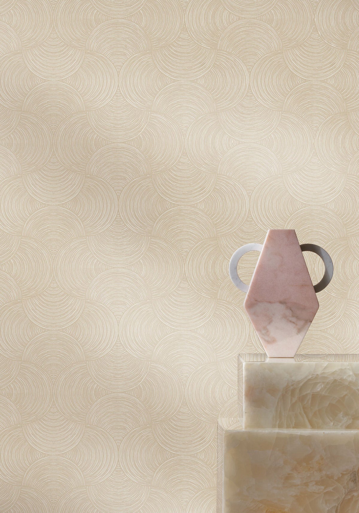 Meteore wallpaper by Casamance in Beige – Sand, styled room shot