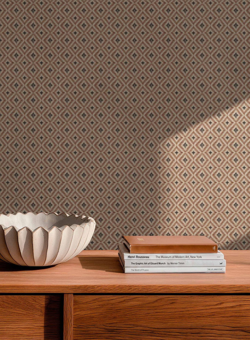 Mimbre wallpaper by Coordonné in Taupe, styled room