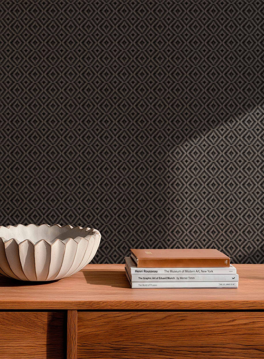 Mimbre wallpaper by Coordonné in Black, styled room