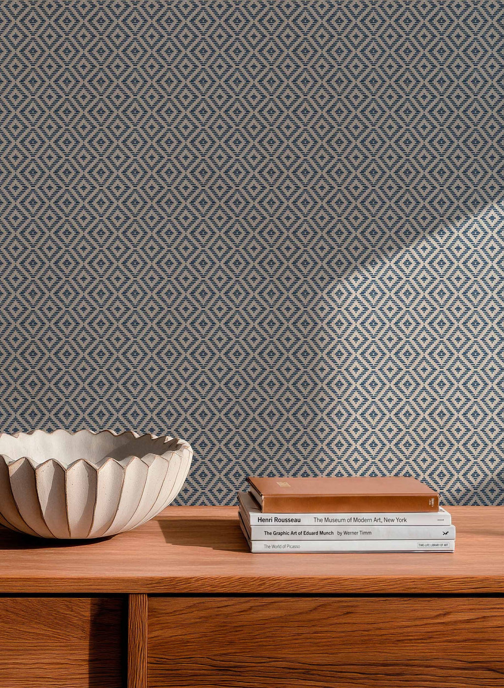 Mimbre wallpaper by Coordonné in Blue, styled room