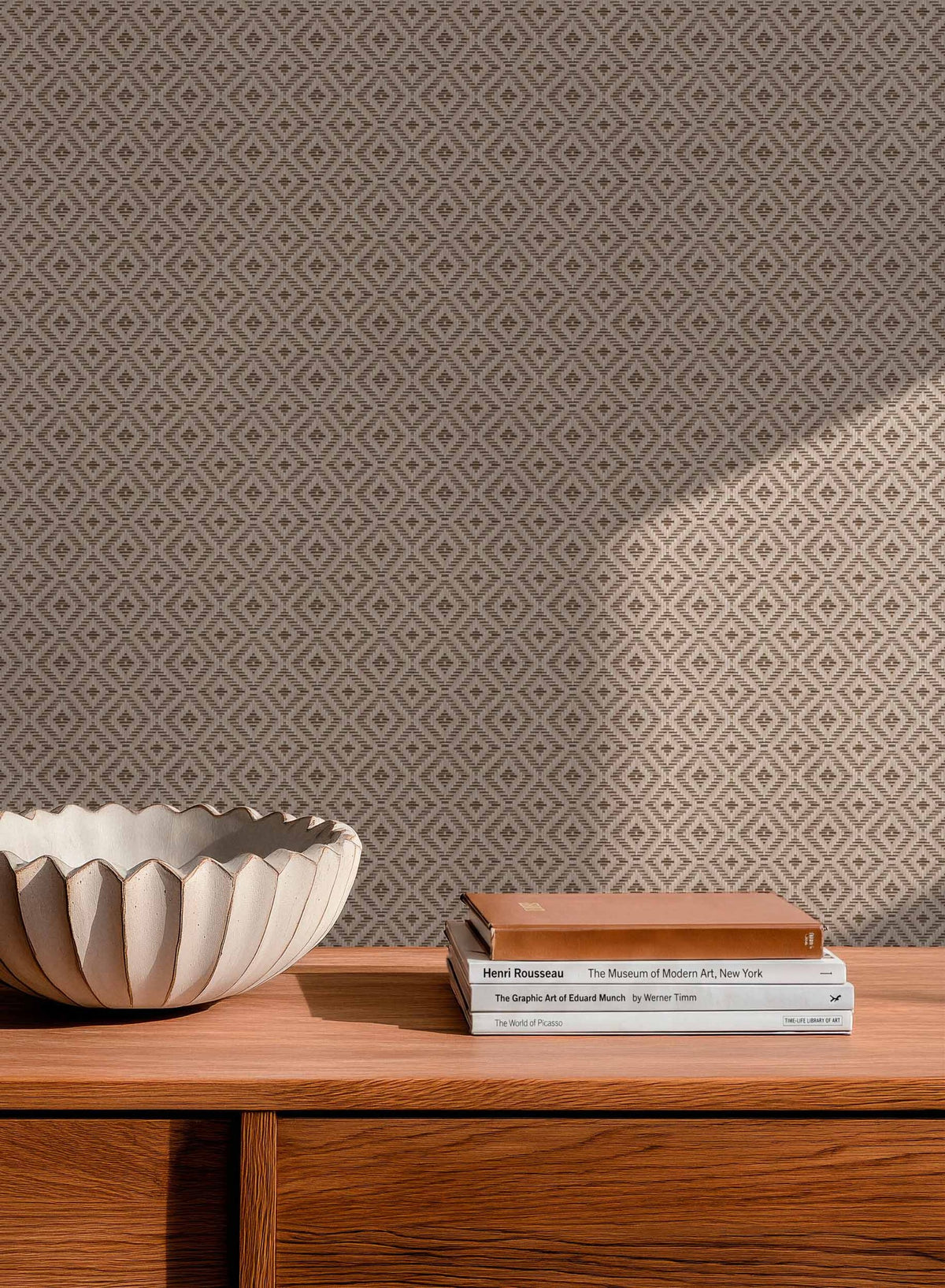 Mimbre wallpaper by Coordonné in Beige, styled room