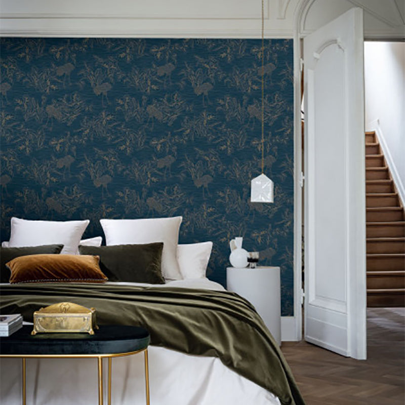 Mirador wallpaper by Casamance in Blue – Navy & Gold, styled room shot
