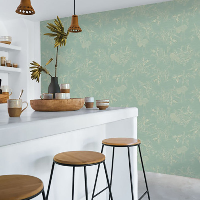Mirador wallpaper by Casamance in Green – Celadon & Pearl, styled room shot