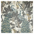 Royal Peacock wallpaper by Catherine Martin in vintage white, soft grey peacocks among leaves on a cream ground, close-up