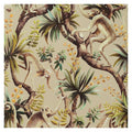 Monkey Business wallpaper by Catherine Martin in gilver, monkeys swinging through palms on a warm beige ground, close-up swatch