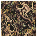 Monkey Business wallpaper by Catherine Martin in sepia, pale monkeys among foliage on a near-black ground, close-up swatch