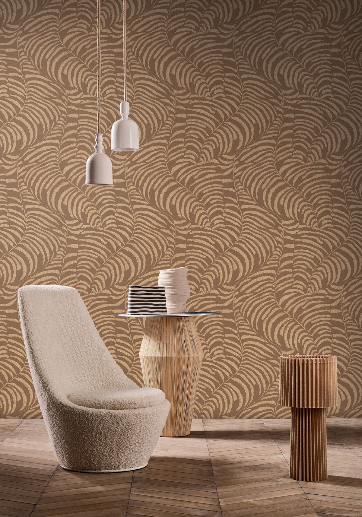 Nobile wallpaper by Casamance in Brown – Bronze, styled room shot