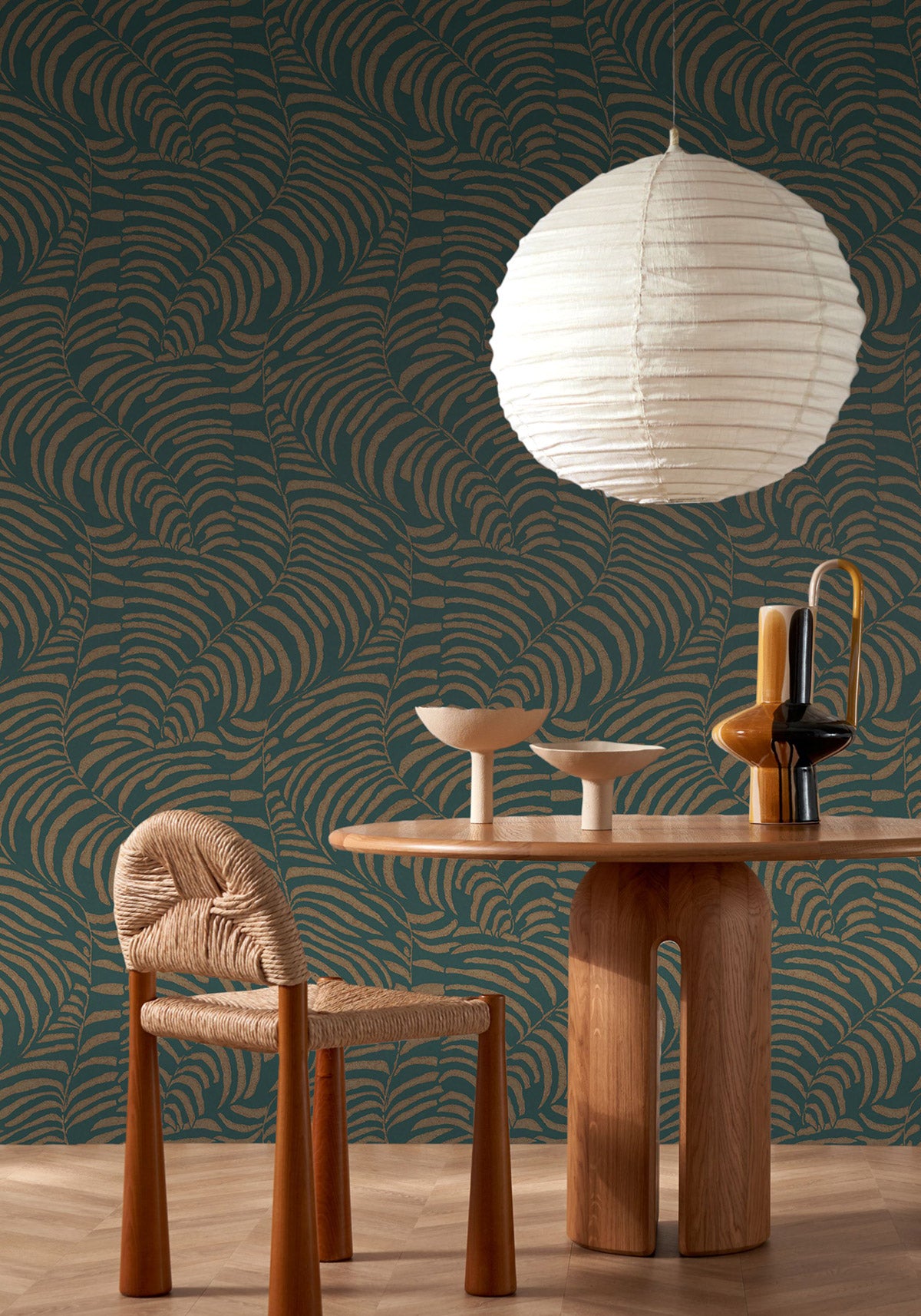 Nobile wallpaper by Casamance in Brown – Jasper & Gold, styled room shot