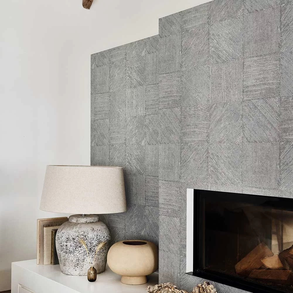 Nula wallpaper by Romo in Grey – Smoke, styled room shot