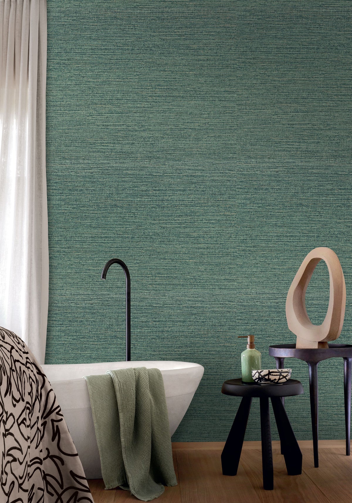 Occitan wallpaper by Casamance in Green – Emerald, styled room shot