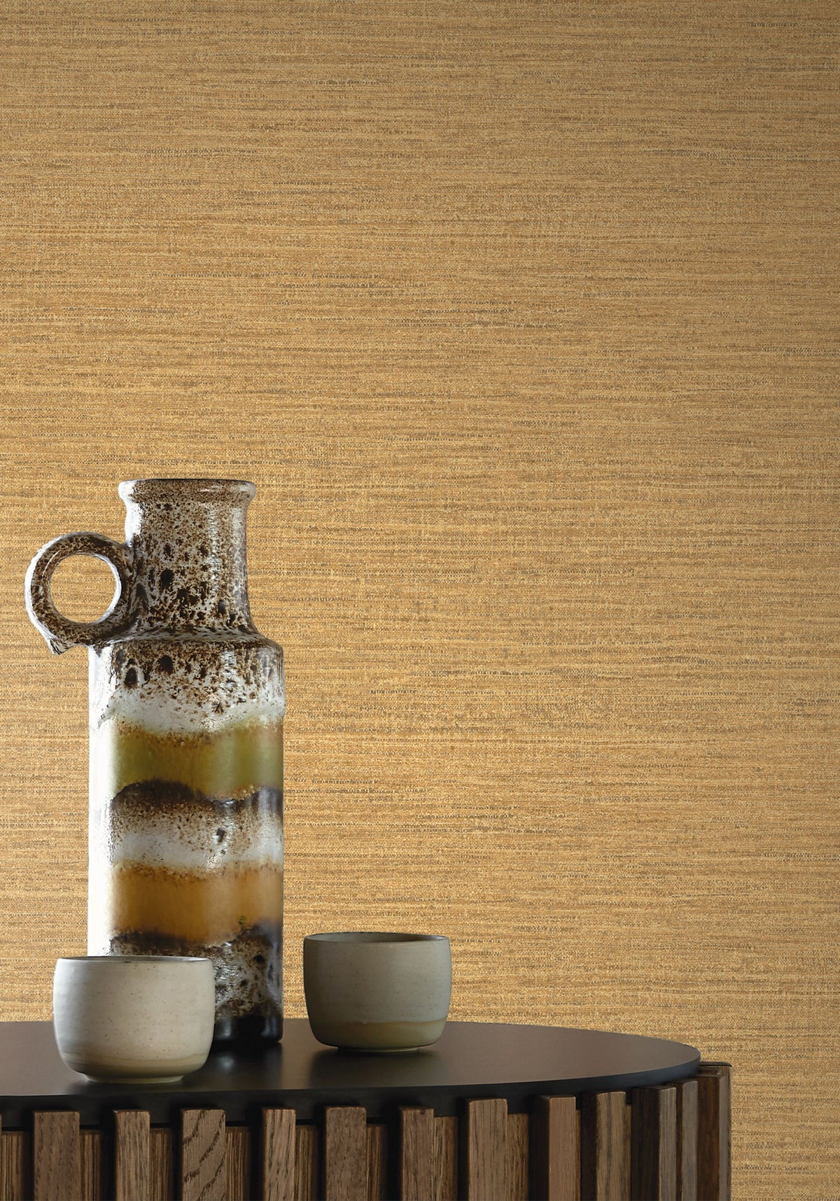 Occitan wallpaper by Casamance in Yellow – Honey, styled room shot