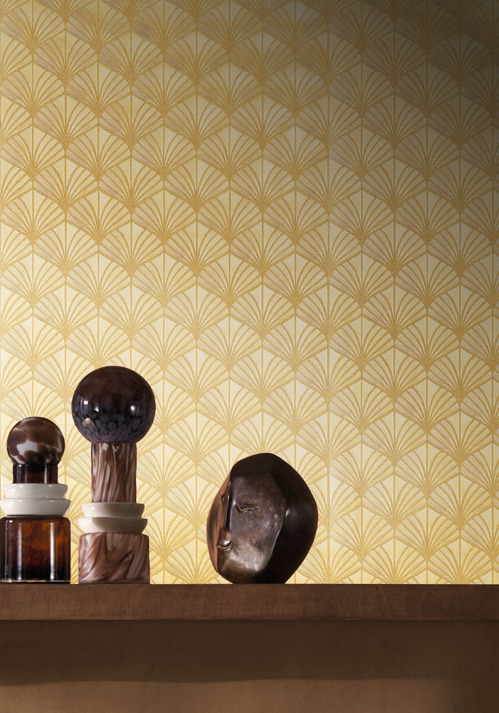 Orion wallpaper by Casamance in Gold, styled room shot