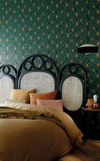 Palmeta wallpaper by Casamance in Green – Fir, styled room shot