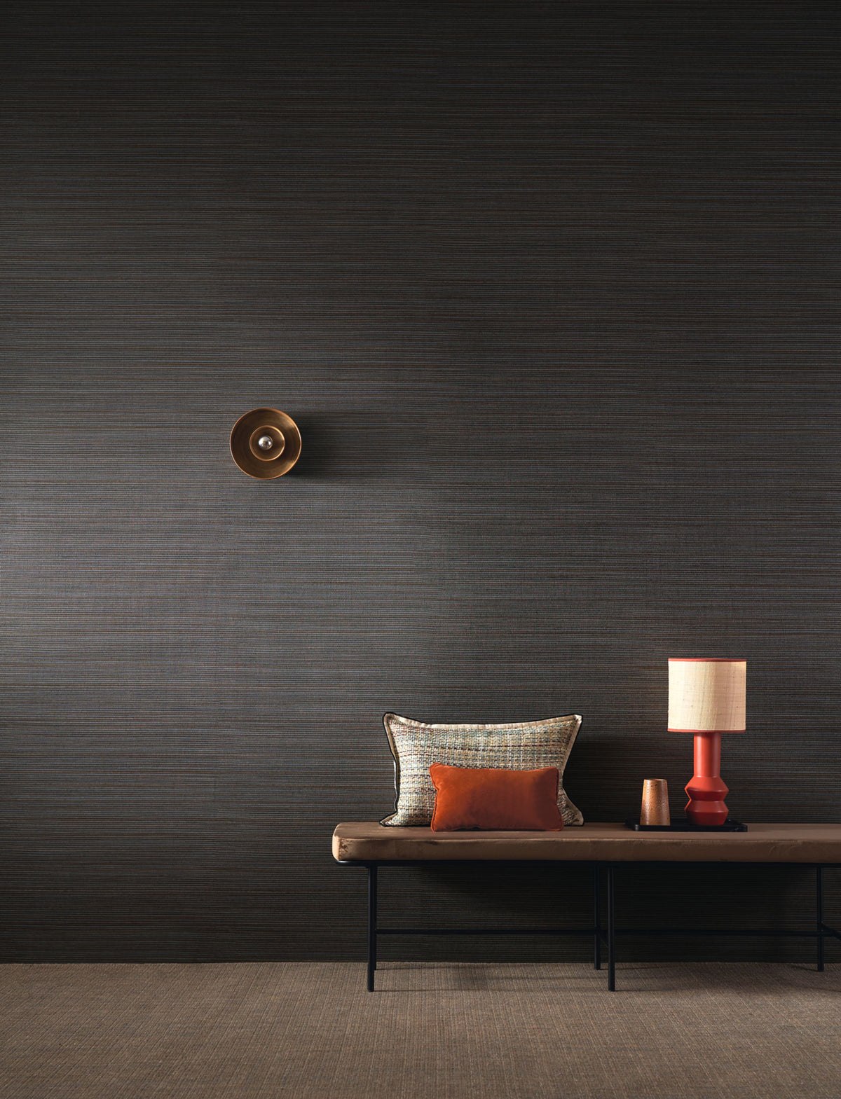 Pandan wallpaper by Casamance in Blue – Bronze Navy, styled room shot