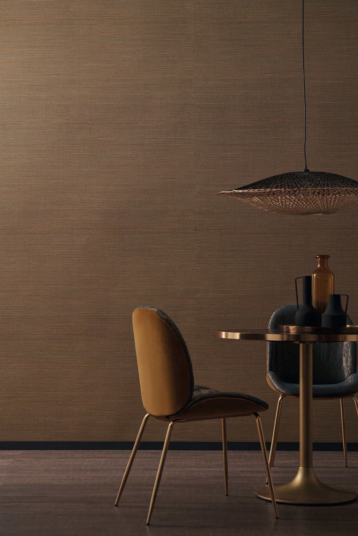 Pandan wallpaper by Casamance in Brown – Walnut, styled room shot