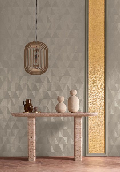 Parangon wallpaper by Casamance in Silver, styled room shot