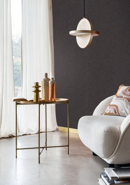Passy wallpaper by Casamance in Black – Camel, styled room shot